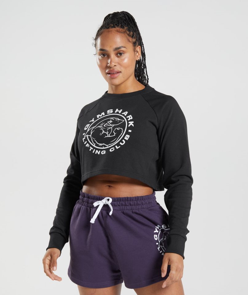 Women\'s Gymshark Legacy Cropped Sweatshirts Black | NZ 9QKZJW